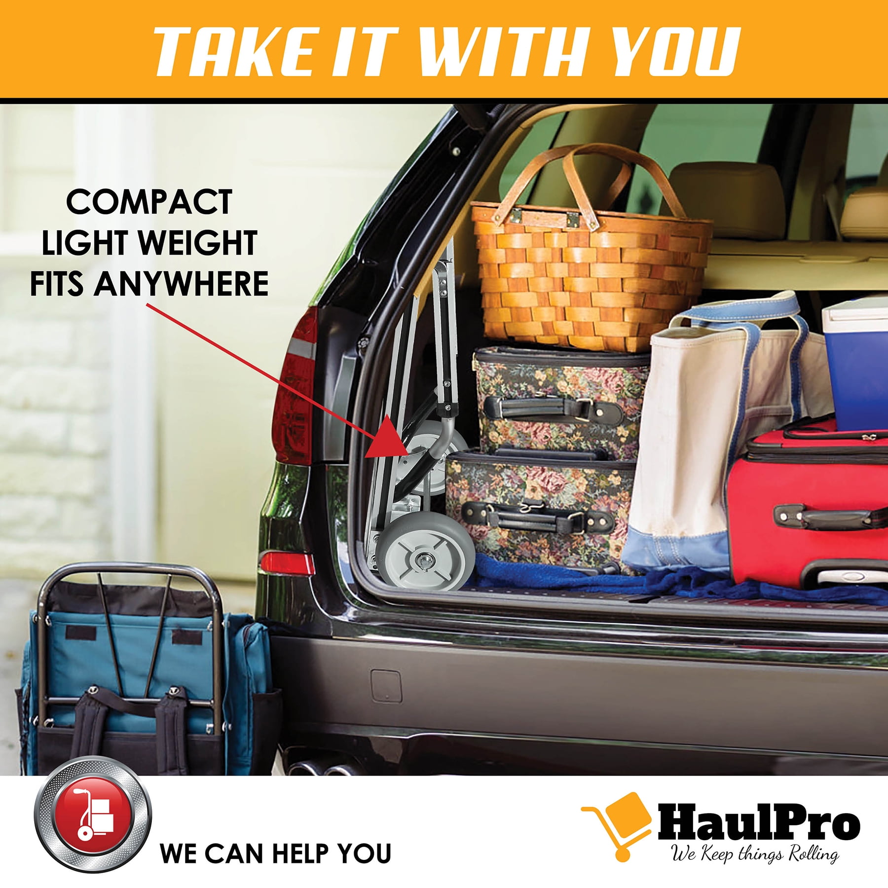 "HaulPro Foldable Heavy Duty Hand Truck, 500 lb Capacity, 8"" Wheels, 14"" x 7.5"" Nose Plate"