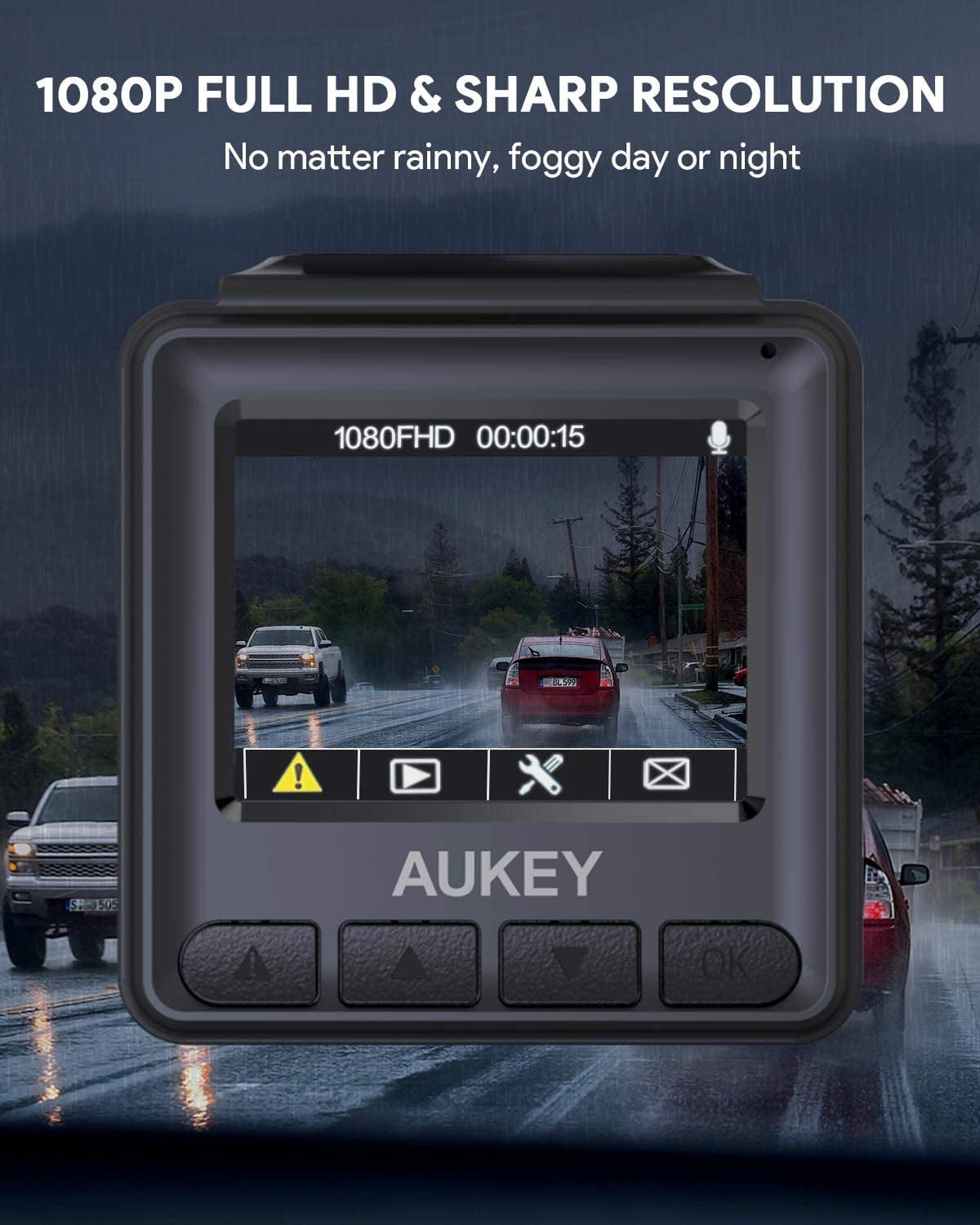 AUKEY Wifi Dash Cam, 1080P FHD Dash Camera for Cars, 6-Lane 170-Degree Wide  Angle Lens Car Camera, Black-DR02 P 