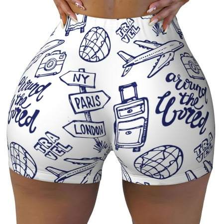Workout Shorts Women  World Travel2 Biker Shorts for Women Running Gym Spandex Shorts Tummy Control
