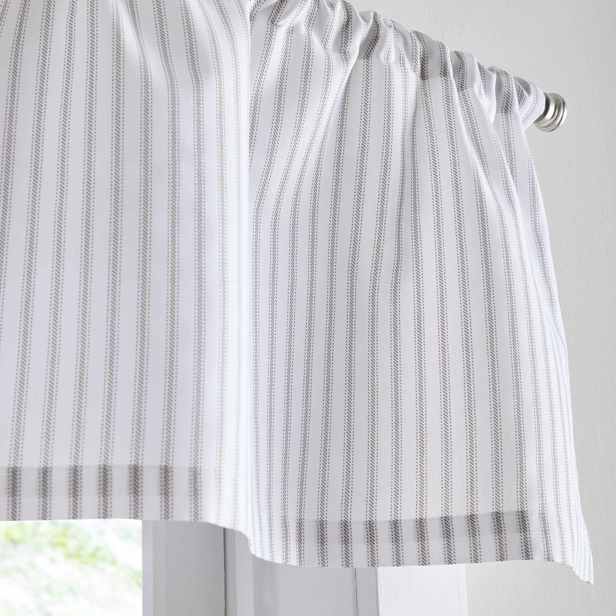 Curtainworks James 3 Piece Valance and Tier Set Grey, Rod Pocket, Light Filtering, Indoor, 58," x 14", Adult