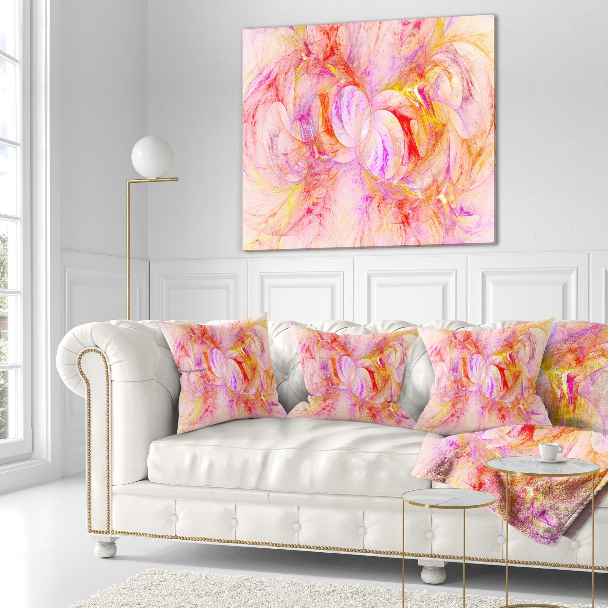 Designart Red Yellow Fractal Glass Texture - Abstract Throw Pillow - 16x16