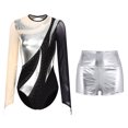 thumbnail image 3 of Body de gimnasia para mujer, con diamantes de imitación brillantes, patinaje, pantalones cortos metálicos, trajes de baile de Ballet, mono de leotardo de manga larga, 3 of 5