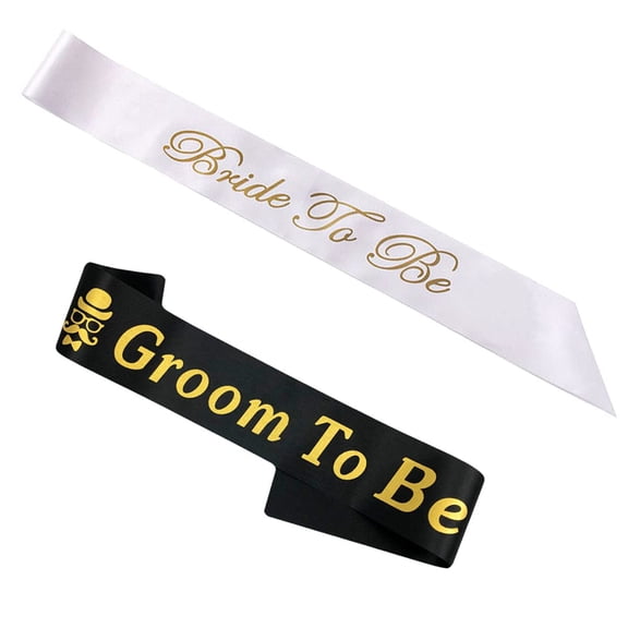 Wedding Bachelorette Party Sash Set for Bride and Groom, Double Satin Sashes for Bridal Shower Decorations, Couple Party Accessories, White and Black