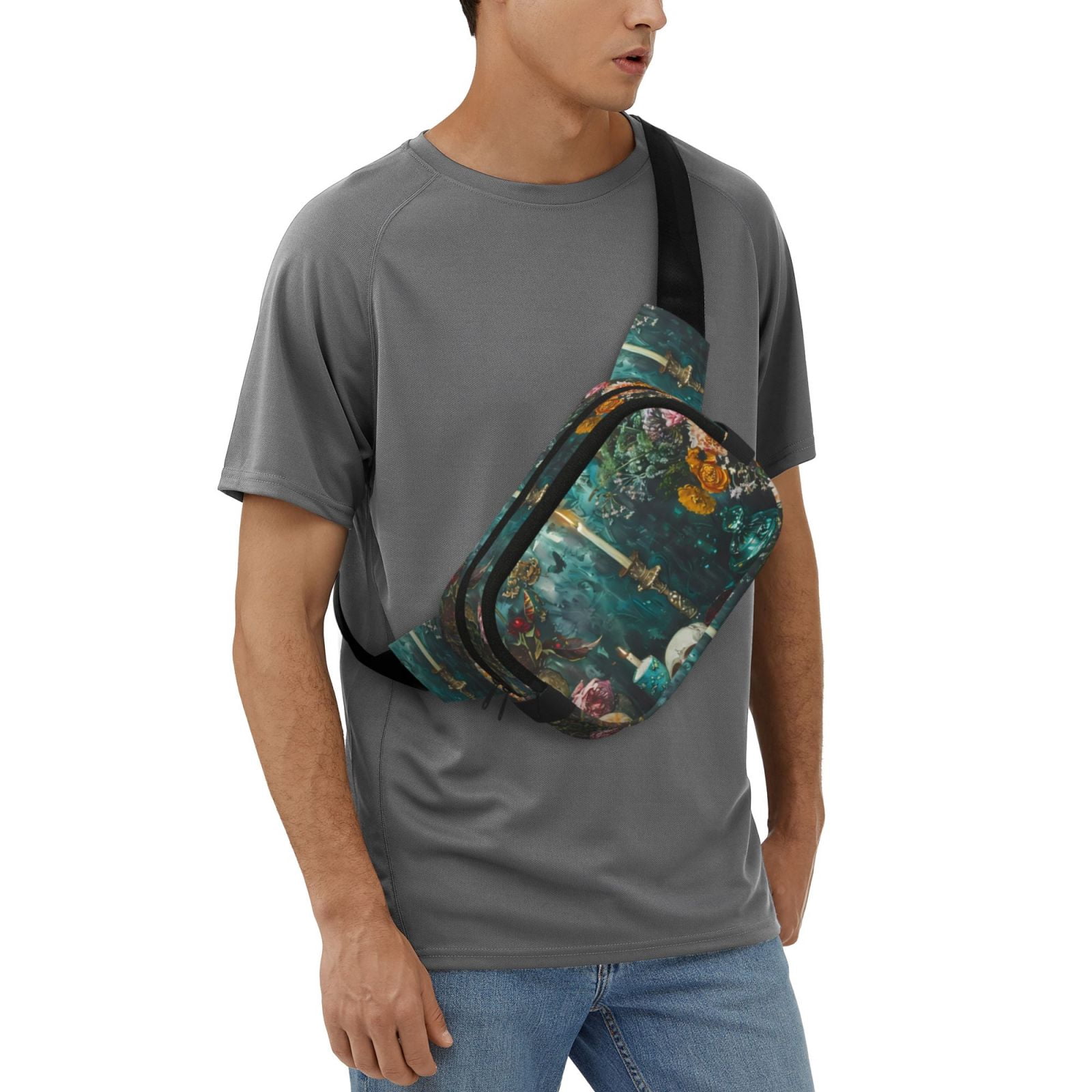 Picia Baroque Floral Still Life Print Square Double-Layer Waist Bag Mini Adjustable Waist Belt Bag Exercise Running Travel Hiking
