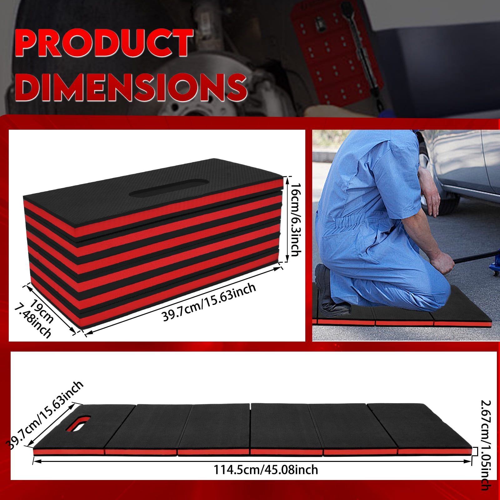 Mechanic Work Mat Foam Kneeling Pad Foldable 114.5 x 39.7 x 2.67 cm EVA Foam Kneeling Mat for Workout Garage Gardening Camping Picnic