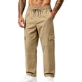 thumbnail image 4 of Cargo Pants for Mens Solid Color Multi Pocket Elastic Waist Drawstring Outdoor Workout Pants Casual Straight Leg Athletic Pants for Hiking, 4 of 7