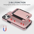 thumbnail image 6 of Compatible WIth Magsafe 2 in 1 Detachable iPhone 14 Plus Shockproof Rugged Wallet Phone Case with Card Holder,Magnetic PU Leather RFID Blocking Flip Kickstand Credit Slots,Rosegold, 6 of 8