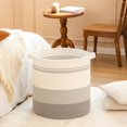 thumbnail image 5 of Cesto para ropa sucia de 80 l con asas, cesta decorativa para sala de estar, cesta de almacenamiento tejida para juguetes, almohadas, mantas, ropa, 20 x 18 pulgadas, gris degradado, 5 of 5