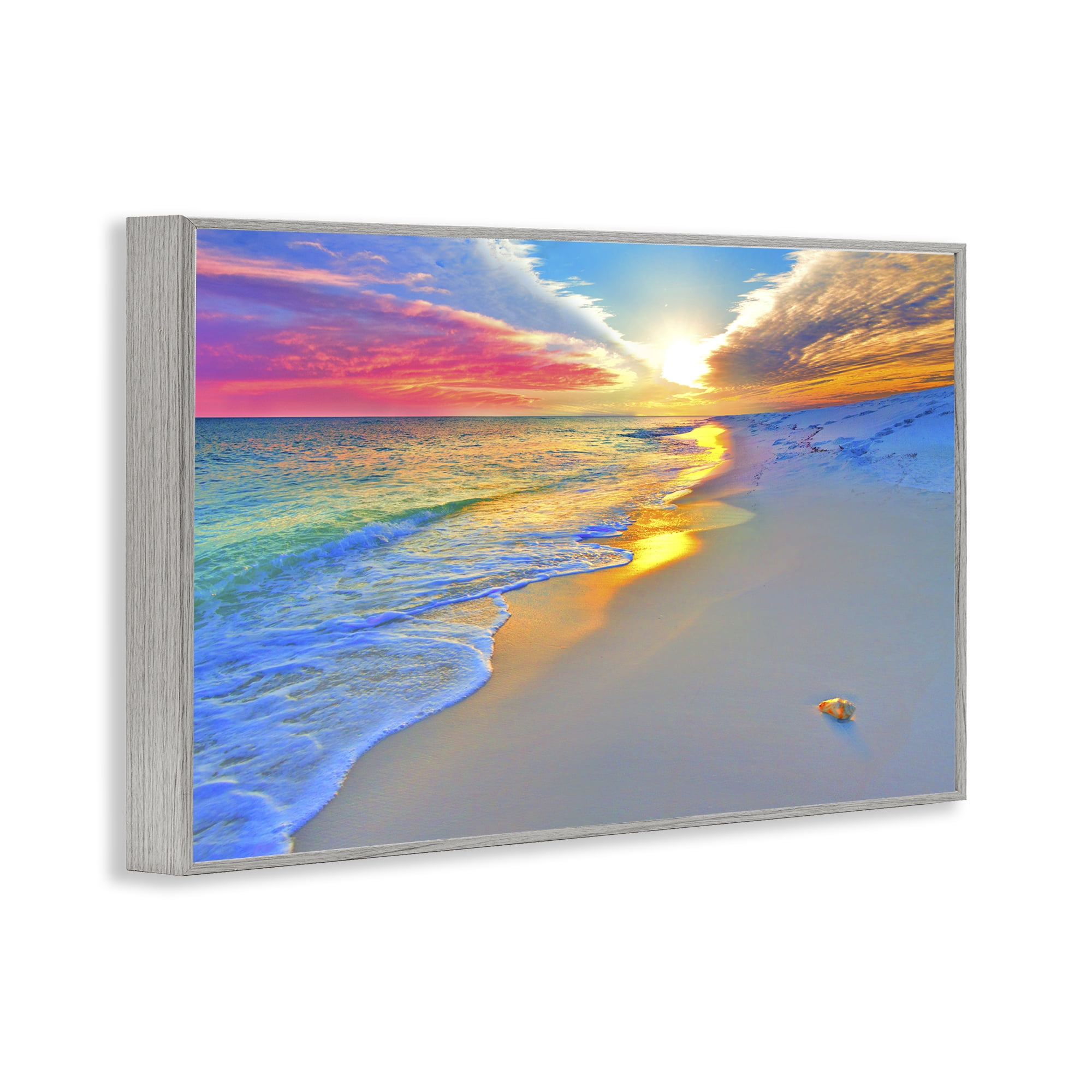 Stupell Industries Prismatic Rainbow Sunset Beach Gray Framed Giclee Art, design by Eszra Tanner