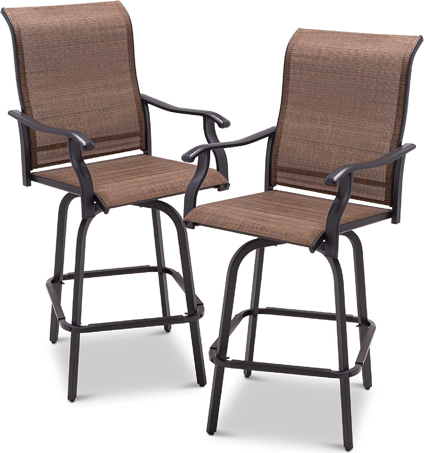 Set of 2 Outdoor Swivel Bar Stools, Patio Bar Height Barstool Chairs