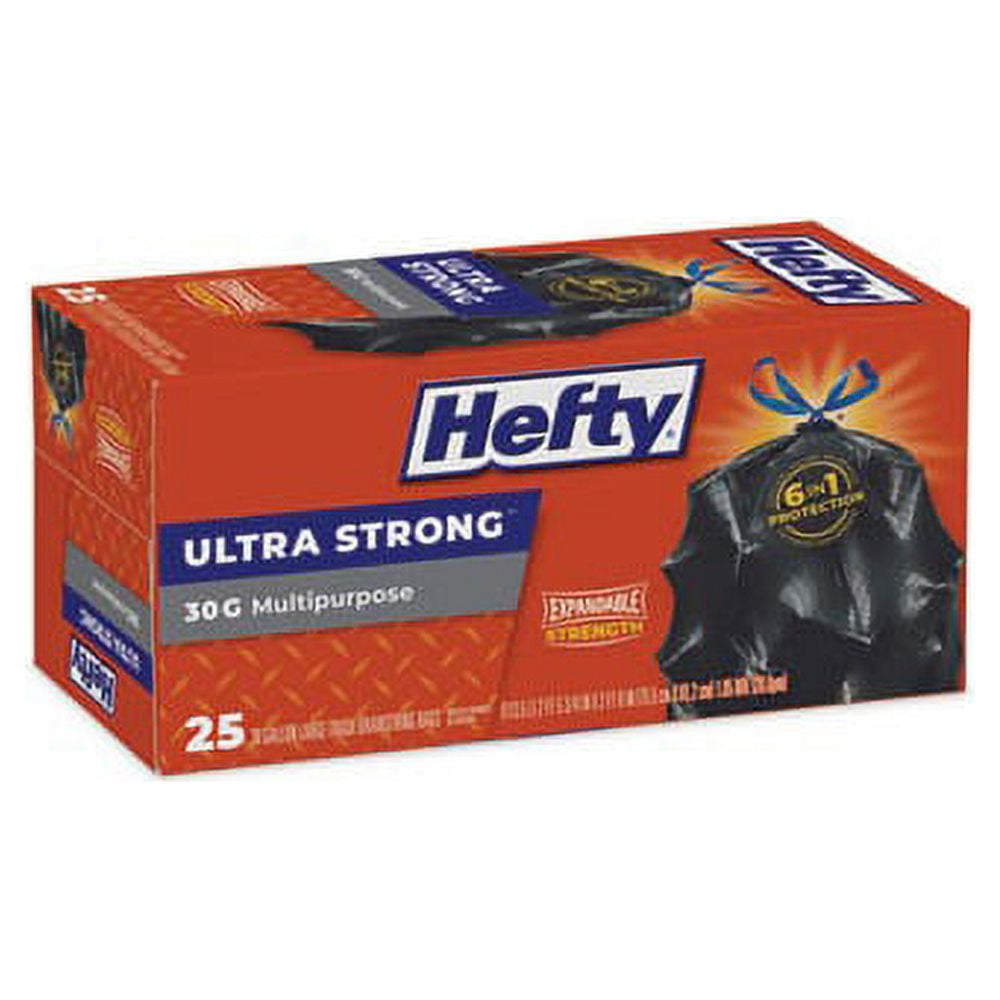 Hefty Ultra Flex Waste Bags, 30 gal, 1.05 mil, 30 x 33, Black, 25/Box  (E80627BX)