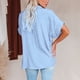 thumbnail image 3 of Blusa holgada de manga corta con cuello cruzado y dobladillo enrollado en azul claro para mujer, talla XL, 3 of 3