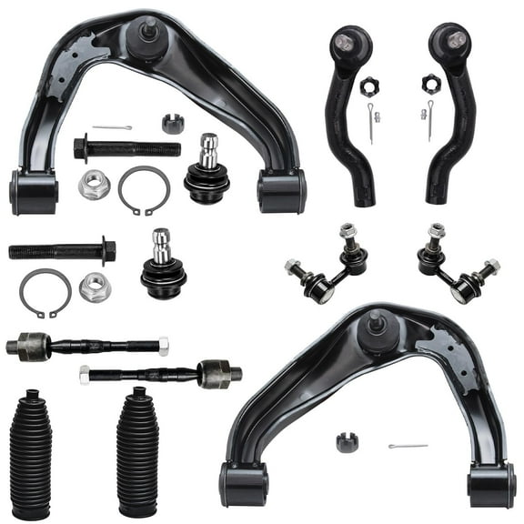 Detroit Axle - Front 12pc Suspension Kit for Nissan Frontier Pathfinder Xterra 2 Upper Control Arms 2 Lower Ball Joints 2 Sway Bars 4 Tie Rods Outer & Inner 2 Tie Rod Boots Replacement