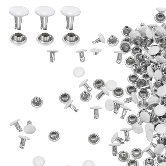 Uxcell 60 Sets Double Cap Leather Rivets 6x6mm for Fabric Belt and Decoration, White