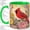 Green, variant on Red Cardinal Floral Coffee Mug, Cardinal Mug, Morning Tea Cup for Home, Bright Songbird on Branch with Pink Flowers and Golden Sunburst Rays, Garden Bird Art, Backyard Nature Lover