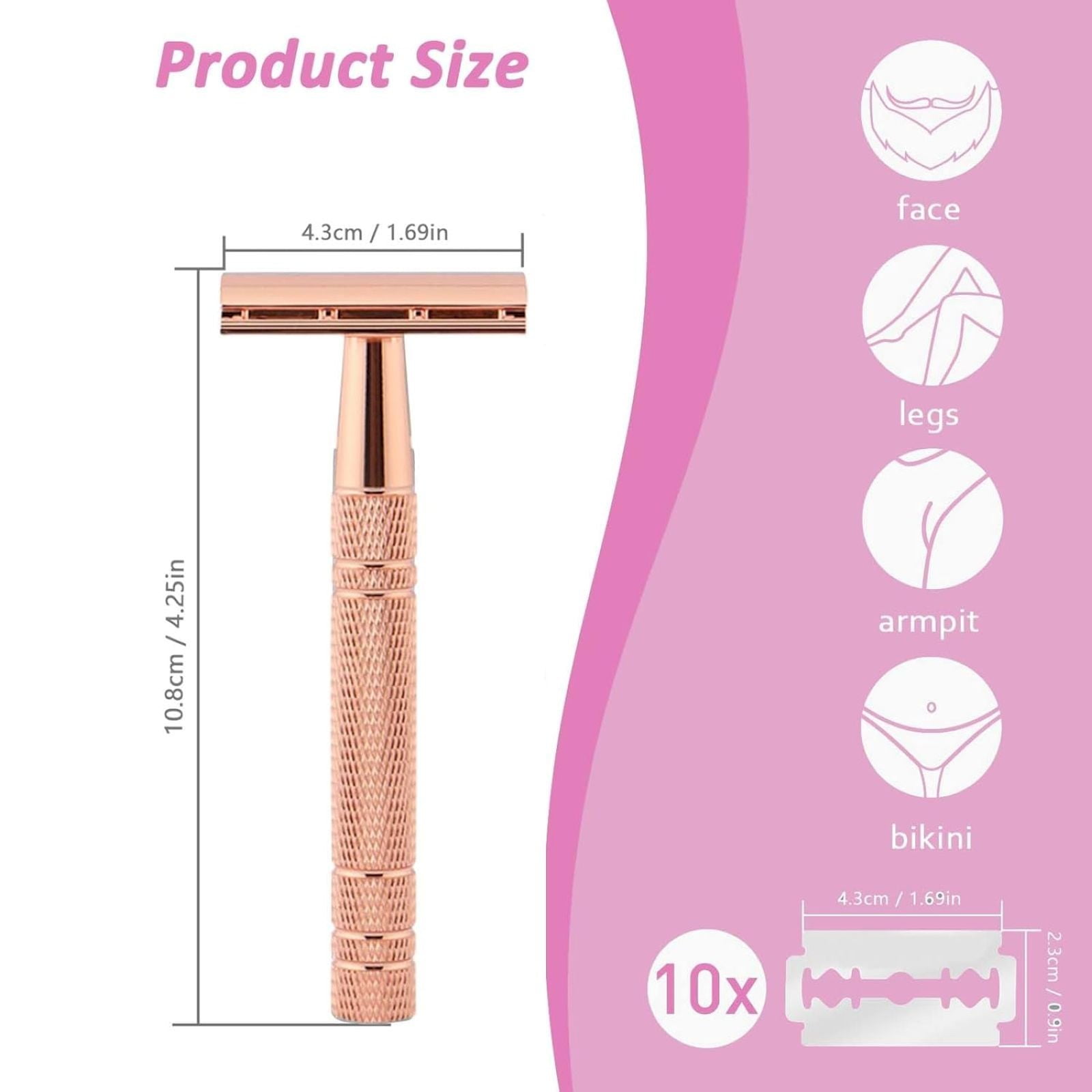 Single Blade Razor Safety Razor For Women Reusable Metal One Blade Razor With 10 Double Edge Blades Anti Slip Handle Smooth Shaving Body Hair Removal Reusable Razor For Sensitive Skin