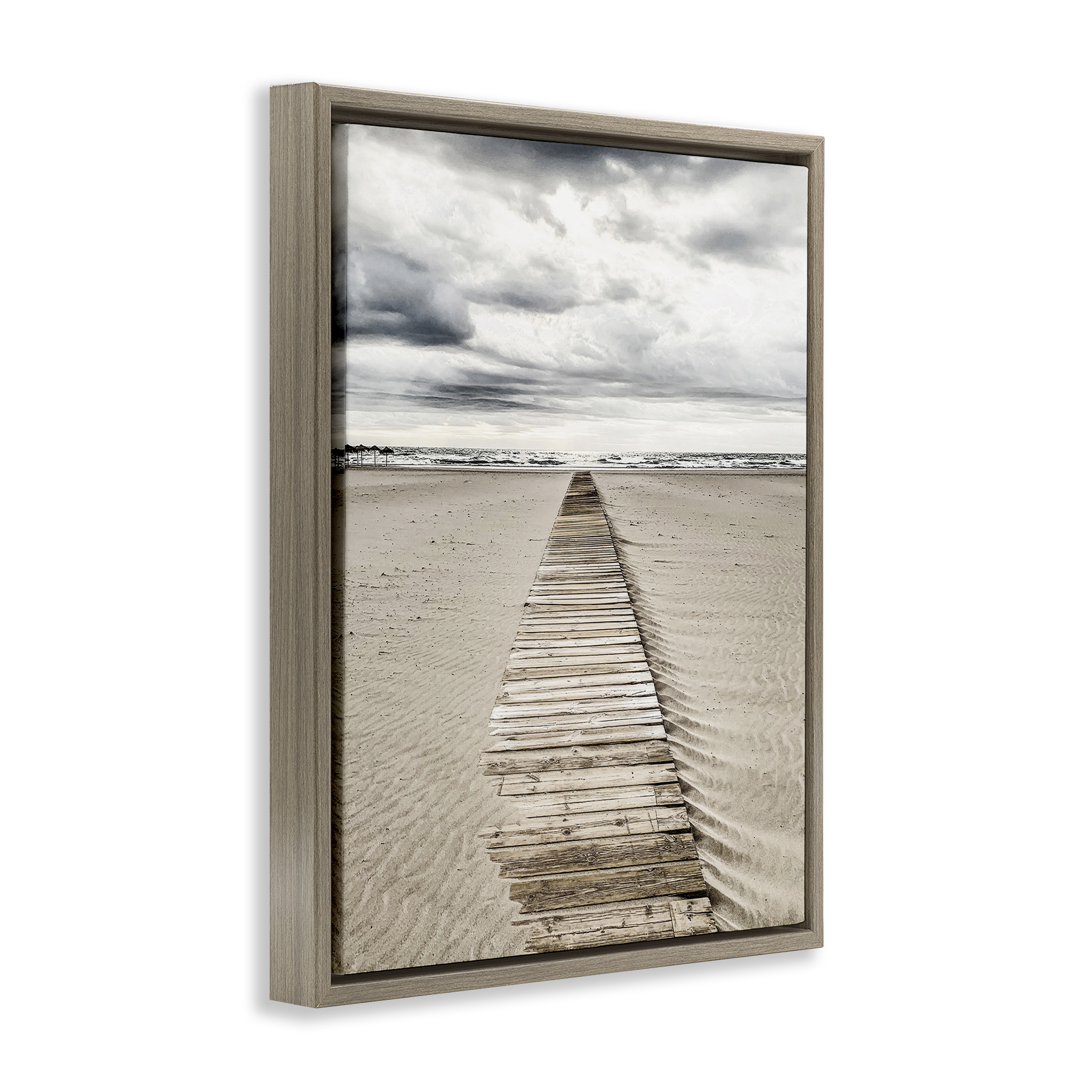 Stupell Industries Sand Covered Boardwalk Landscape Photography Brown Floater Framed Canvas Art Print Wall Art, 17 x 21