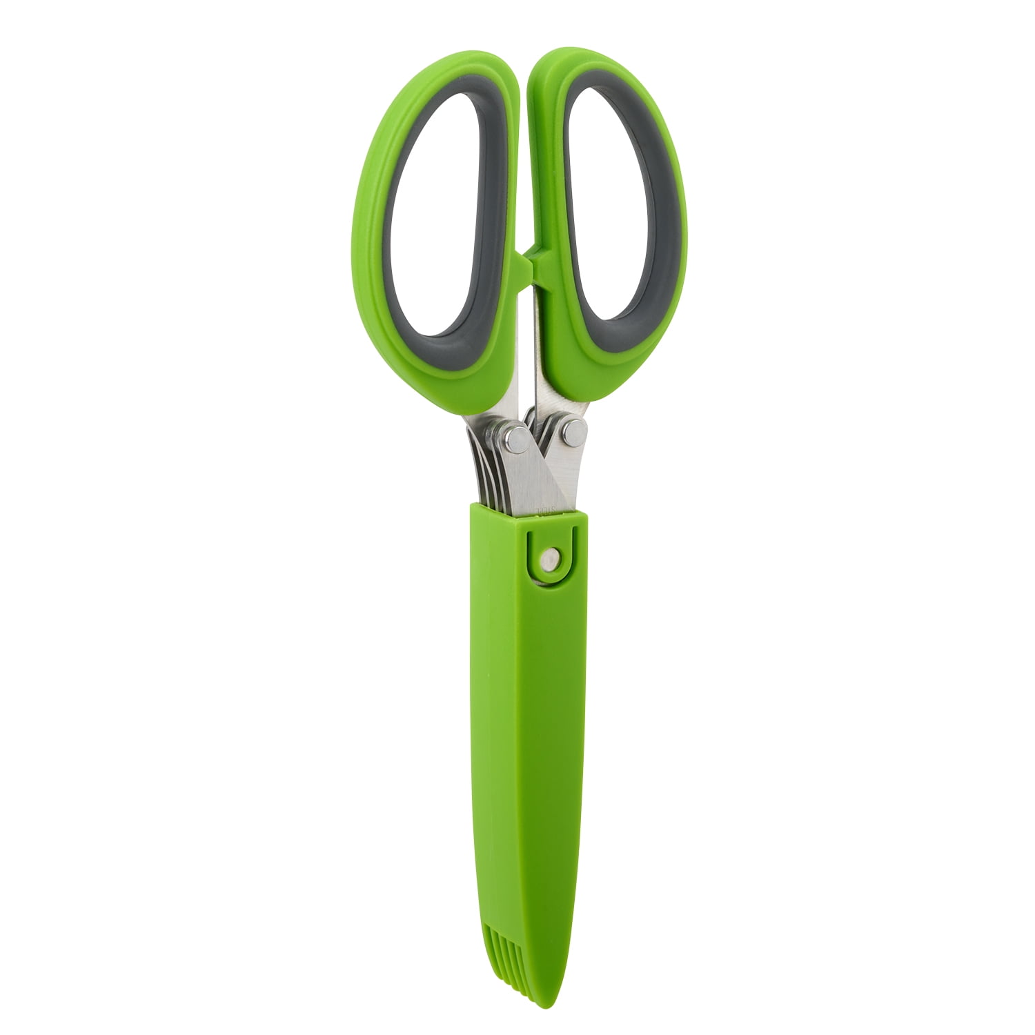 2Pcs Herb Cutter Scissors, Casewin 5 Blade/3 Blade Scissors Kitchen  Multipurpose Cutting Shear with Safety Cover & Cleaning Comb Cilantro  Scissors(Green) 