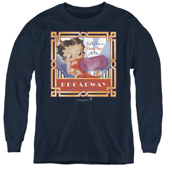 Betty Boop On Broadway Youth Long Sleeve T-Shirt Tee Navy