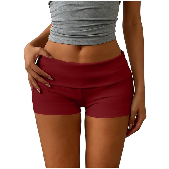 Cutuoiiu Women's Casual Solid Color Foldover Waist Shorts High Waist Stretchy with Pockets Summer Workout Daily Wear