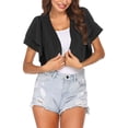 thumbnail image 5 of BODOAO Dressy Ruffle Bolero for Women Short Sleeve Shrugs Lightweight Open Front Cropped Cardigan for Women Over Dress Three Quarter Sleeve See Through Shawl Chiffon Short Cardigan Black Xl, 5 of 6