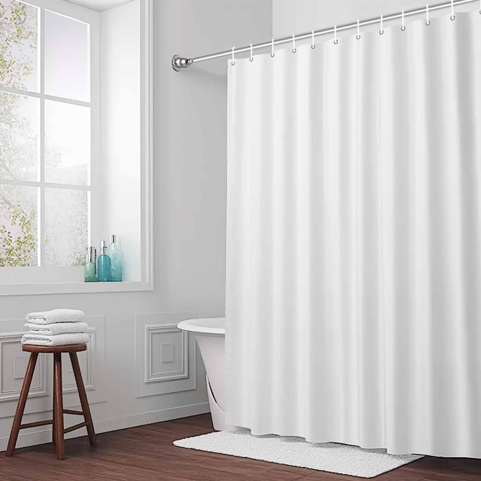 Solid Color Fabric Shower Curtain White Washable Shower Curtains for Bathroom, Waterproof Bath Curtain with Hooks Home Decor 72x72in