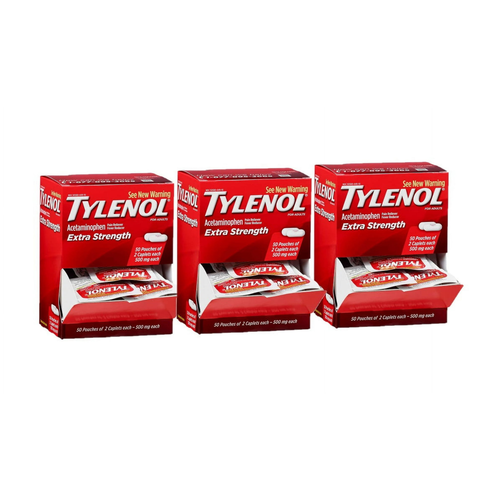 TYLENOL Extra Strength Pain Reliever & Fever Reducer Caplets, Two-Pack, 50 ea (Pack of 3)