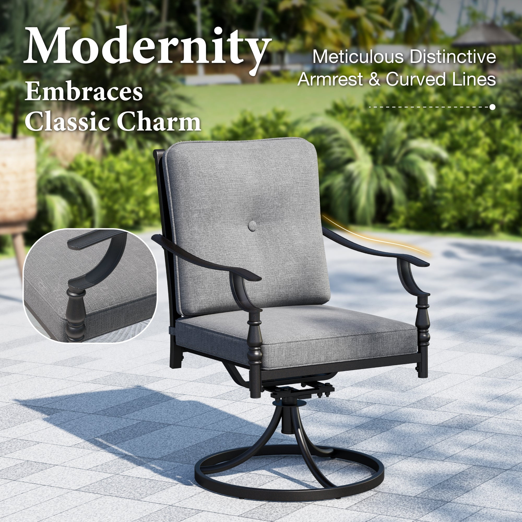 Summit Living Swivel Outdoor Patio Dining Chairs Set of 2, 2-Piece Metal Outdoor Patio Chairs with Cushion, Gray