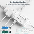 thumbnail image 5 of Power Strip Surge Protector, Meromore Flat Plug Extension Cord 10FT with 13 Outlets 4 USB Charger, 1875J Protection Multiple Outlets Charging Station for Home, Office, College Dorm Room White, 5 of 7