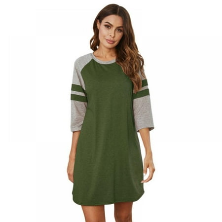 

Casual Nightgown Loungewear for Women 3/4 Sleeve Nightshirt Color Stitching Sleepwear Soft Comfy Pajamas Dress