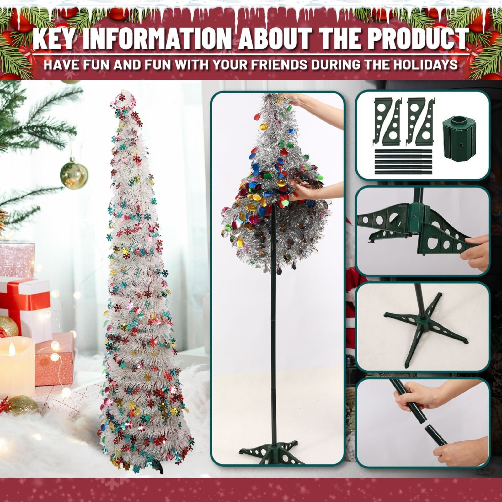 Sapin De Noël Artificiel D'angle Blanc 150 Cm PVC Demi Arbre Mural