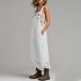 thumbnail image 6 of Jewelreauty Women's Overalls Jumpsuits with Pockets Sleeveless Cargo Bibs Linen Loose Summer Casual Long Rompers (L, White), 6 of 7