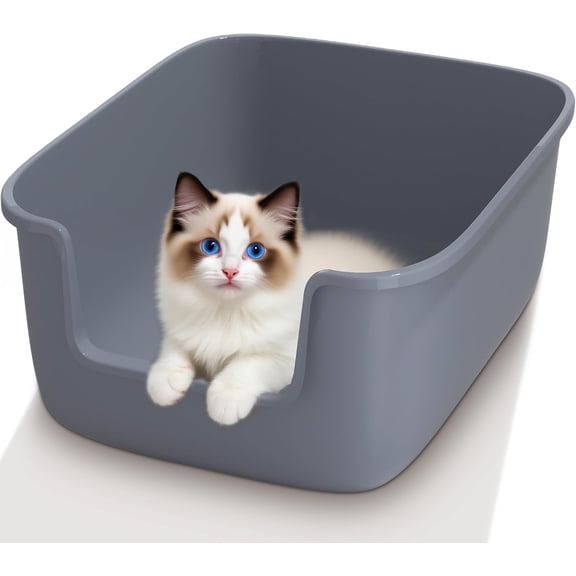 Large High-Sided Cat Litter Box with Low Entry 50 x 40 x 22 cm Grey