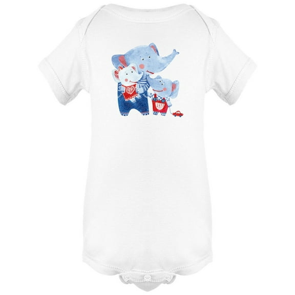 Cute Elephants Family Cartoon Bodysuit Baby's -Image by Shutterstock