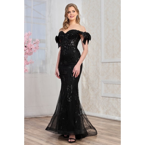 Women's Adora Design 3307 Off Shoulder Beaded Mermaid Prom 2026 Formal Dress Black Size 12