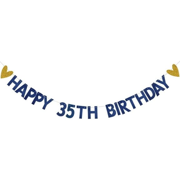 HAPPY 35TH BIRTHDAY Banner,,Blue Paper Glitter Party Decorations for 35 Years Old 35TH Birthday Party Supplies Letters Blue