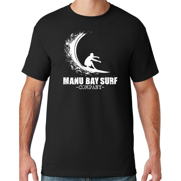 Mens Manu Bay Surf Company WHITE WAVE T-shirt, Medium Black