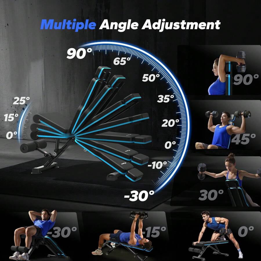 Adjustable Weight Bench With 72 Training Angles, Foldable Weight Benches For Home Gym With 990 LBS,  Perfect For Home Workouts. Great For Full-Body Strength Training Black Upgrade