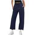 thumbnail image 2 of Makaor Womens Lounge Sweatpants with Pockets Straight Leg Solid Elastic Waist Baggy Drawstring Athletic Pants Navy 2XL, 2 of 6