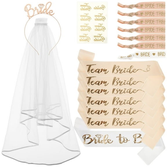 17 Pcs Bride to Be Sash and Veil Set Beautiful Bride and Friends Bachelorette Party Kit Include Sash Headband Tattoo Sticker for Bachelorette Party