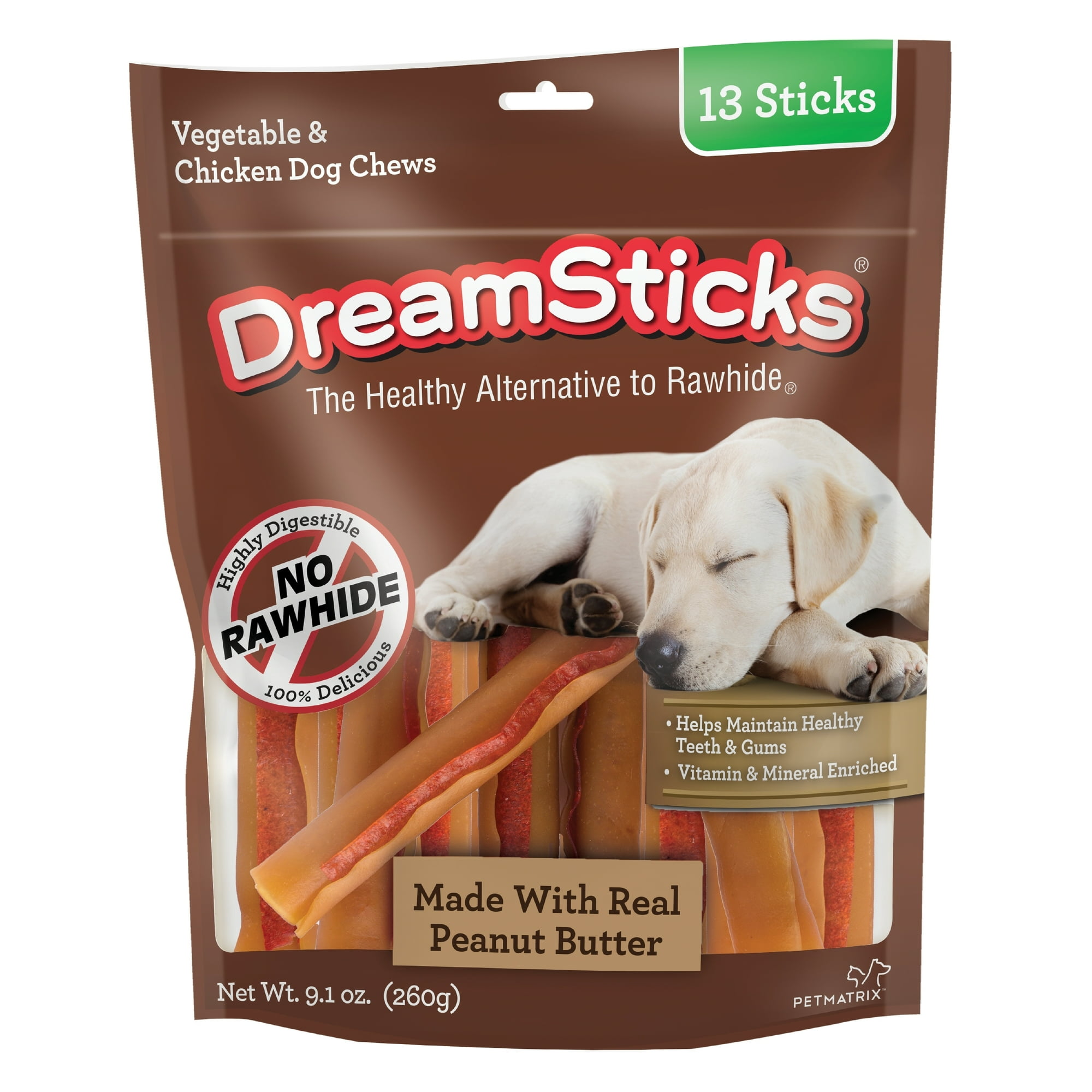 DreamBone DreamSticks with Real Chicken, Peanut Butter & Vegetables Rawhide-Free Dog Chews, 9.1 Oz. (13 Count)