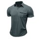 thumbnail image 3 of Mens Camisas de Manga Corta Color Sólido Botón de Solapa Bolsillo Turndown Collar Blusa para Negocios Informales, 3 of 4