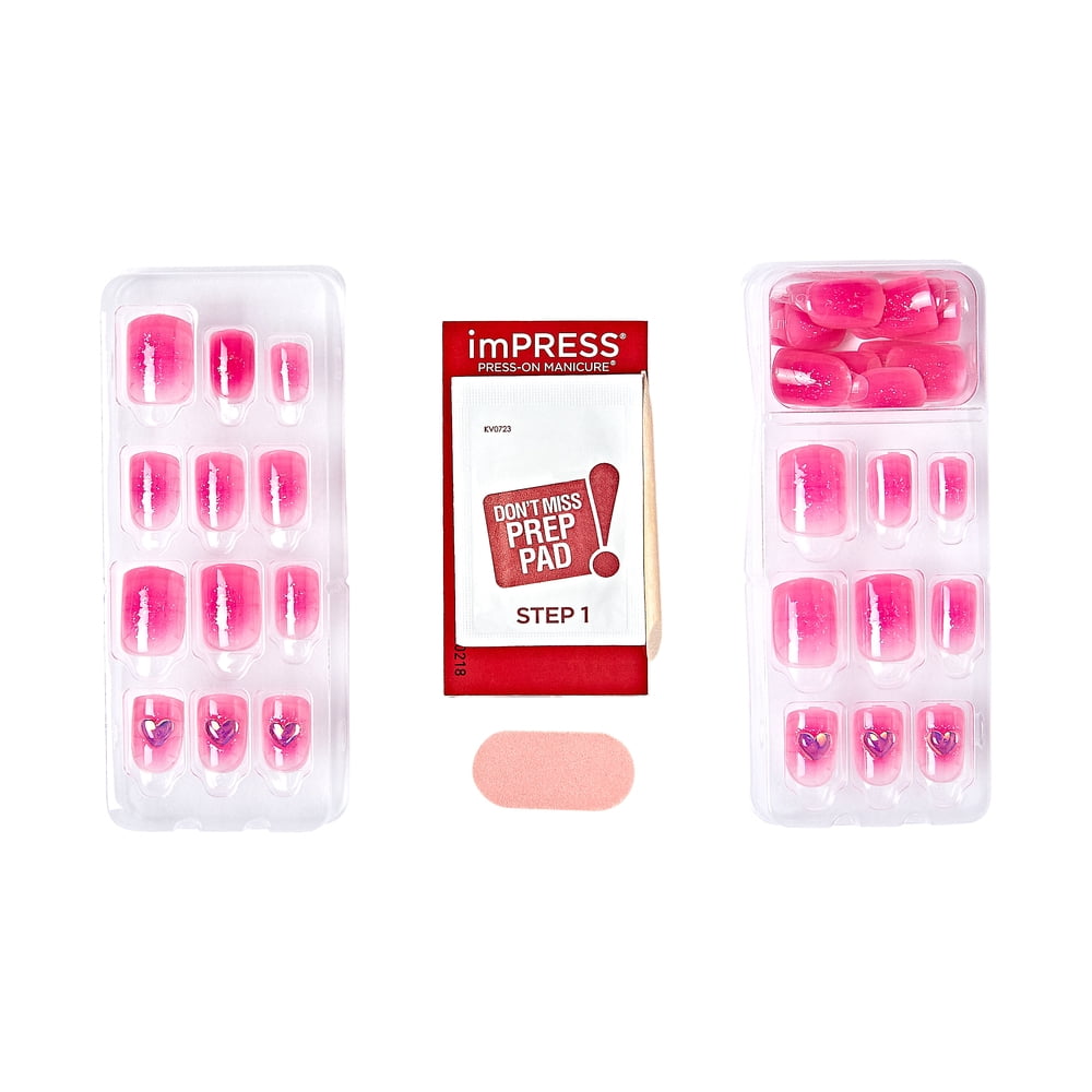 imPRESS Valentine Press-On Nails, No Glue Needed, Pink, Short Square, 33 Ct.