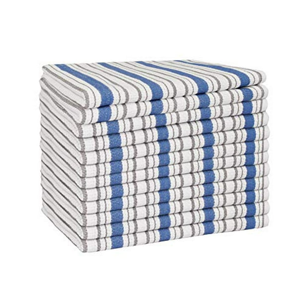 Cotton Craft Set Of 12 Classic Stripe Cotton Basketweave Kitchen Towels With Hanging Loop Dish Towels Tea Towels Azure Blue Walmart Com Walmart Com