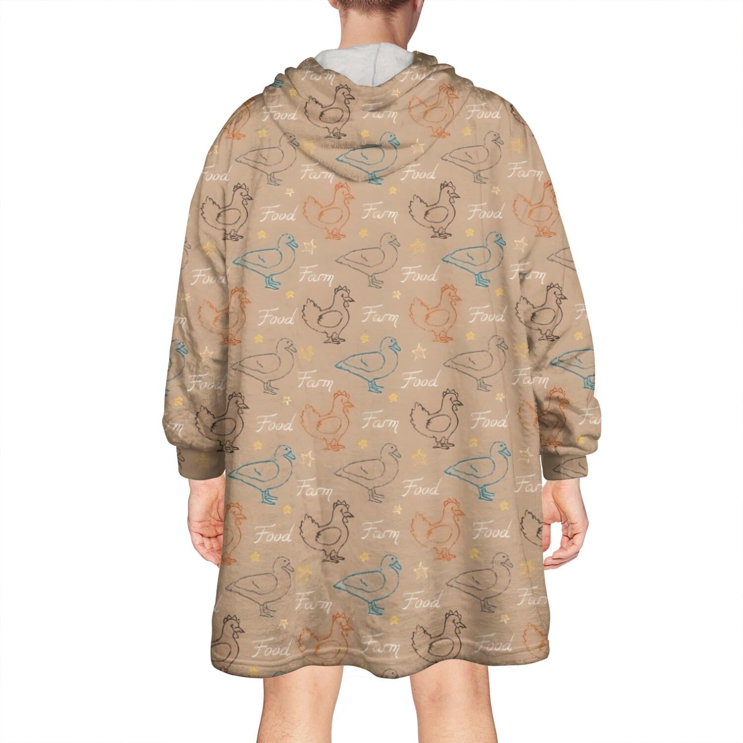 Wearable Oversized Blanket,Brown Chicken Duck Pattern Wearable Blanket Hoodie for Adults,Cozy Hooded Blankets with Super Pockets,Super Warm Fuzzy Pullover for Women & Men