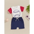 thumbnail image 2 of Suealasg Toddler Boys Baseball Clothes 6M 1T 2T 3T Baby Boy 2Pcs Summer Casual Outfits Short Sleeve Baseball Print T-shirt Tops + Elastic Shorts Set, 2 of 7