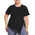 thumbnail image 2 of LEKWK Plus Size Womens WorkoutTops Plus Size Crew Neck Short Sleeve Tops Regular Fit Solid Black Athletic Shirts & Tees Asymmetrical Split Hem Gym Training Wear, 2 of 6