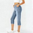 thumbnail image 4 of uublik Pants Capris for Women Stretchy Stretchy Pants Pull On Jeggings High Waisted Denim Leggings Casual Pants with Pockets, Light Blue, 4 of 6