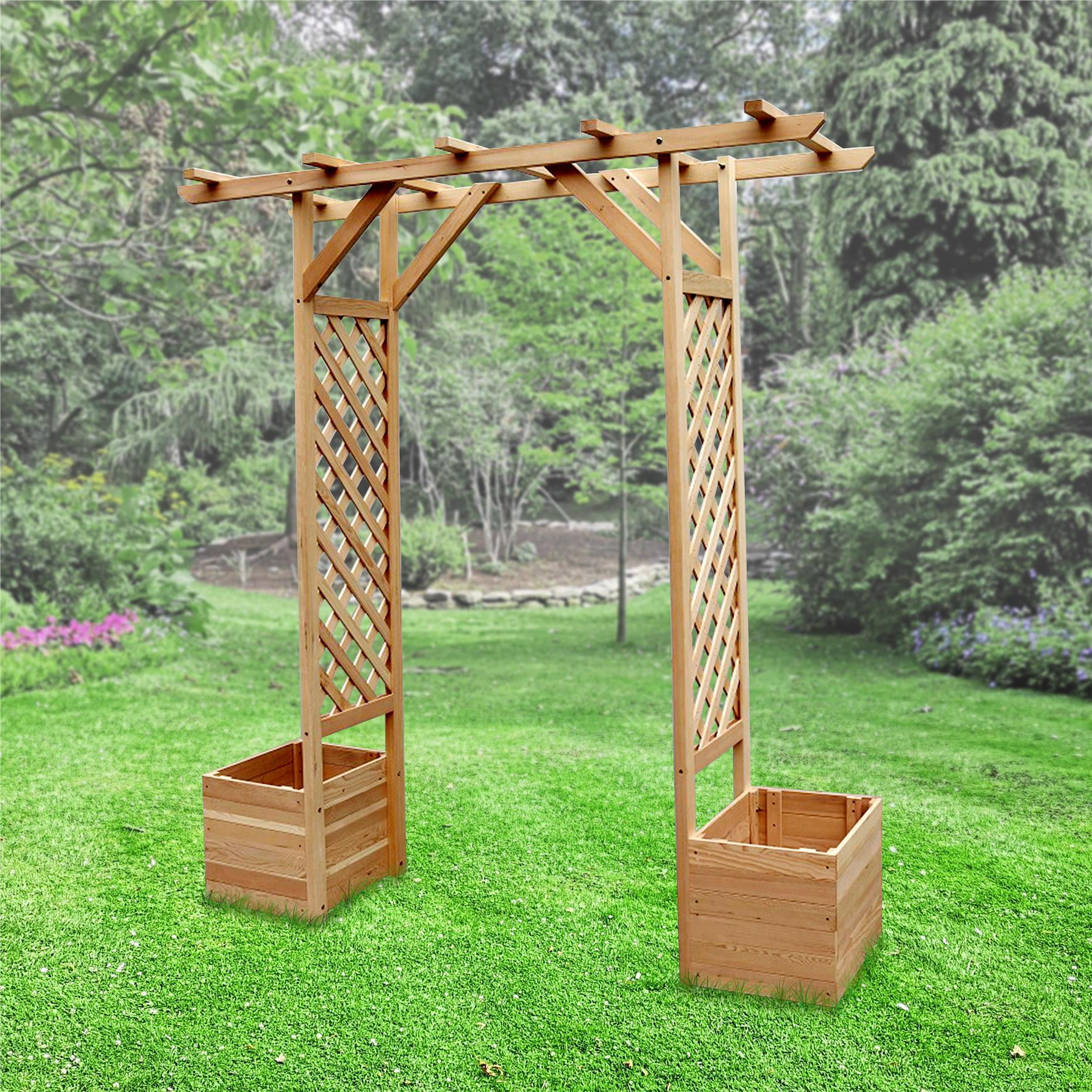 ALEKO WARCH03 Outdoor Wooden Garden Arbor with Planter Boxes and ...