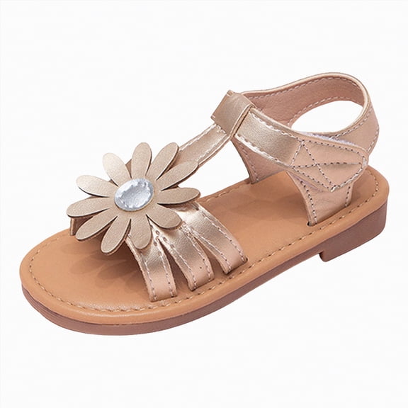 kpoplk Girls Sandals Open Toe Flats Dress Sandals with Comfort Sole Summer Sandals(Gold,11.5)